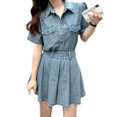 Vestido vaquero mini plisado para mujer